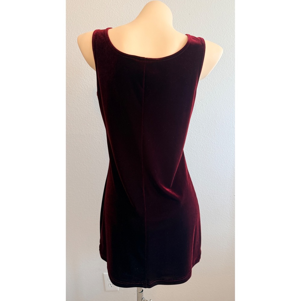 VTG Soda Blu Burgundy Velvet Mini Dress Medium 90s Y2K Sleeveless V-Neck - Picture 2 of 6